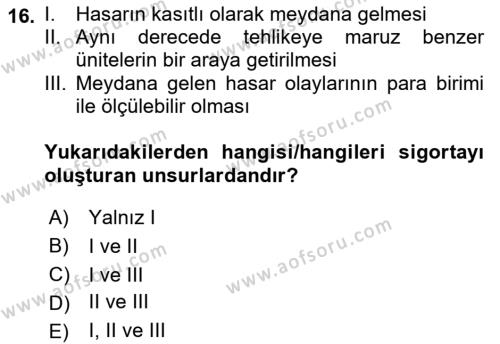 Finansal Kurumlar Dersi 2021 - 2022 Yılı (Final) Dönem Sonu Sınavı 16. Soru