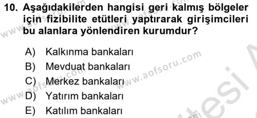 Finansal Kurumlar Dersi 2021 - 2022 Yılı Yaz Okulu Sınavı 10. Soru