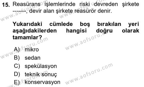 Finansal Kurumlar Dersi 2021 - 2022 Yılı Yaz Okulu Sınavı 15. Soru