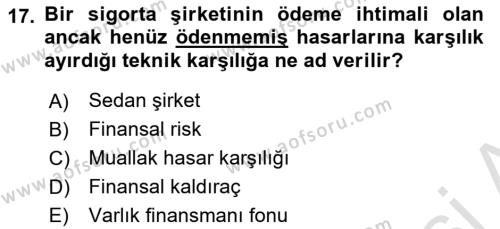 Finansal Kurumlar Dersi 2021 - 2022 Yılı Yaz Okulu Sınavı 17. Soru