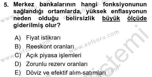 Finansal Kurumlar Dersi 2021 - 2022 Yılı Yaz Okulu Sınavı 5. Soru