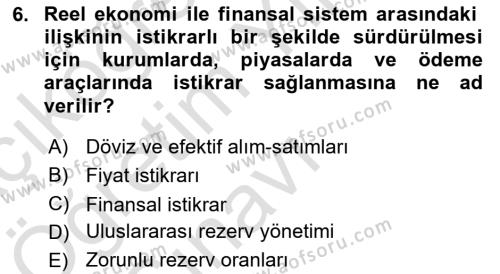 Finansal Kurumlar Dersi 2021 - 2022 Yılı Yaz Okulu Sınavı 6. Soru