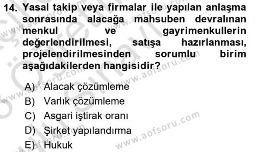 Finansal Kurumlar Dersi 2022 - 2023 Yılı Yaz Okulu Sınavı 14. Soru