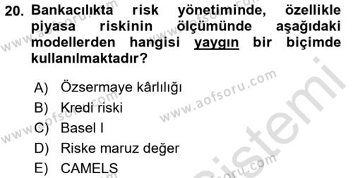 Finansal Kurumlar Dersi 2022 - 2023 Yılı Yaz Okulu Sınavı 20. Soru