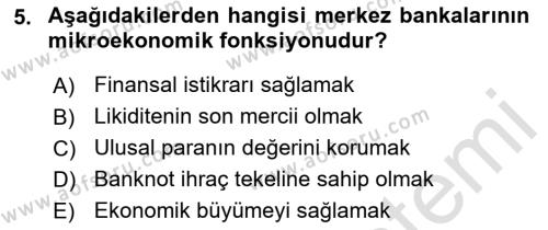 Finansal Kurumlar Dersi 2022 - 2023 Yılı Yaz Okulu Sınavı 5. Soru