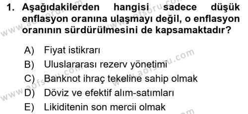 Finansal Kurumlar Dersi 2023 - 2024 Yılı (Vize) Ara Sınavı 1. Soru