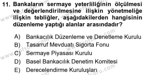 Finansal Kurumlar Dersi 2023 - 2024 Yılı (Vize) Ara Sınavı 11. Soru