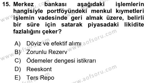 Finansal Kurumlar Dersi 2023 - 2024 Yılı (Vize) Ara Sınavı 15. Soru