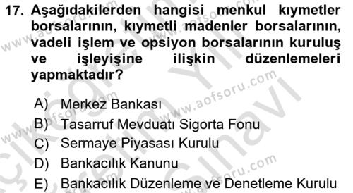 Finansal Kurumlar Dersi 2023 - 2024 Yılı (Vize) Ara Sınavı 17. Soru