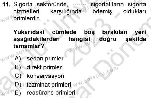 Finansal Kurumlar Dersi 2023 - 2024 Yılı (Final) Dönem Sonu Sınavı 11. Soru