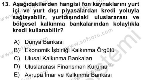 Finansal Kurumlar Dersi 2023 - 2024 Yılı (Final) Dönem Sonu Sınavı 13. Soru