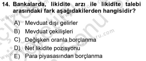 Finansal Kurumlar Dersi 2023 - 2024 Yılı (Final) Dönem Sonu Sınavı 14. Soru