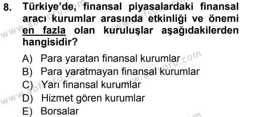 Finansal Yönetim 1 Dersi 2012 - 2013 Yılı (Vize) Ara Sınavı 8. Soru
