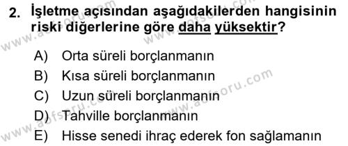 Finansal Yönetim 1 Dersi 2017 - 2018 Yılı (Vize) Ara Sınavı 2. Soru