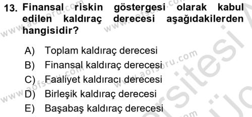 Finansal Yönetim 1 Dersi 2018 - 2019 Yılı 3 Ders Sınavı 13. Soru