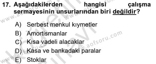 Finansal Yönetim 1 Dersi 2018 - 2019 Yılı 3 Ders Sınavı 17. Soru