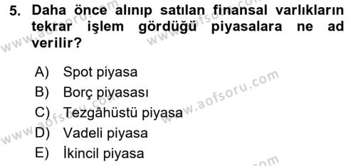 Finansal Yönetim 1 Dersi 2018 - 2019 Yılı 3 Ders Sınavı 5. Soru