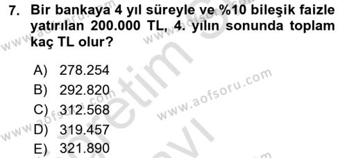 Finansal Yönetim 1 Dersi 2018 - 2019 Yılı 3 Ders Sınavı 7. Soru