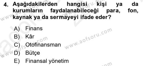 Finansal Yönetim 1 Dersi 2018 - 2019 Yılı (Vize) Ara Sınavı 4. Soru