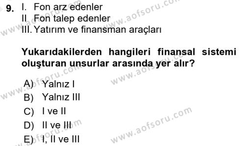 Finansal Yönetim 1 Dersi 2018 - 2019 Yılı (Vize) Ara Sınavı 9. Soru