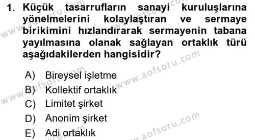 Finansal Yönetim 1 Dersi 2018 - 2019 Yılı (Final) Dönem Sonu Sınavı 1. Soru