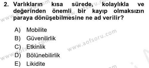 Finansal Yönetim 1 Dersi 2018 - 2019 Yılı (Final) Dönem Sonu Sınavı 2. Soru