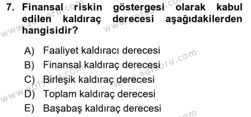 Finansal Yönetim 1 Dersi 2018 - 2019 Yılı (Final) Dönem Sonu Sınavı 7. Soru