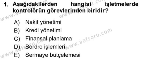 Finansal Yönetim 1 Dersi 2019 - 2020 Yılı (Vize) Ara Sınavı 1. Soru