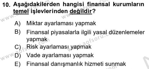 Finansal Yönetim 1 Dersi 2019 - 2020 Yılı (Vize) Ara Sınavı 10. Soru