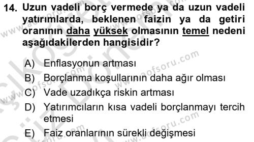 Finansal Yönetim 1 Dersi 2019 - 2020 Yılı (Vize) Ara Sınavı 14. Soru