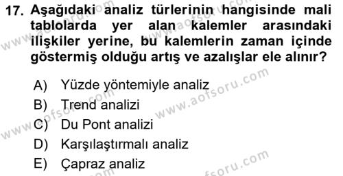 Finansal Yönetim 1 Dersi 2019 - 2020 Yılı (Vize) Ara Sınavı 17. Soru