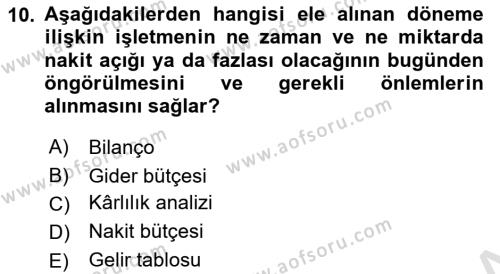 Finansal Yönetim 1 Dersi 2019 - 2020 Yılı (Final) Dönem Sonu Sınavı 10. Soru