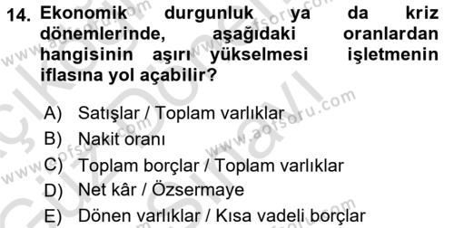 Finansal Yönetim 1 Dersi 2019 - 2020 Yılı (Final) Dönem Sonu Sınavı 14. Soru