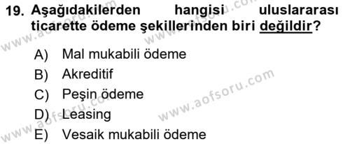 Finansal Yönetim 1 Dersi 2019 - 2020 Yılı (Final) Dönem Sonu Sınavı 19. Soru