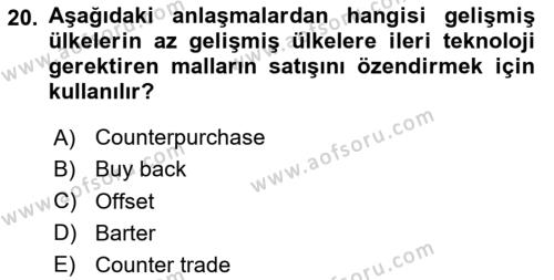 Finansal Yönetim 1 Dersi 2020 - 2021 Yılı Yaz Okulu Sınavı 20. Soru