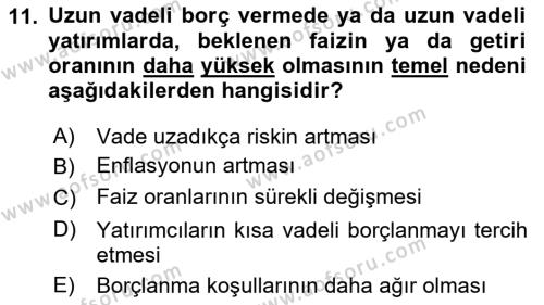 Finansal Yönetim 1 Dersi 2021 - 2022 Yılı (Vize) Ara Sınavı 11. Soru