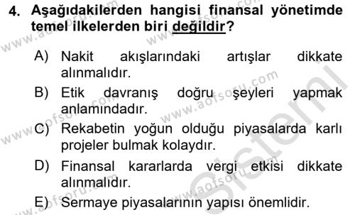 Finansal Yönetim 1 Dersi 2021 - 2022 Yılı (Vize) Ara Sınavı 4. Soru