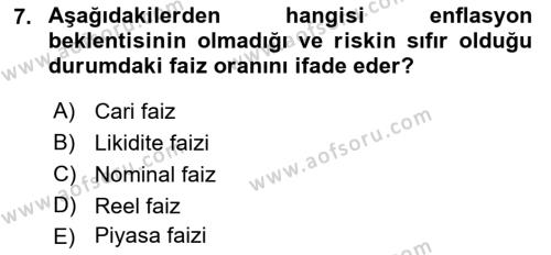 Finansal Yönetim 1 Dersi 2021 - 2022 Yılı (Vize) Ara Sınavı 7. Soru