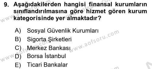 Finansal Yönetim 1 Dersi 2021 - 2022 Yılı (Vize) Ara Sınavı 9. Soru