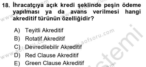 Finansal Yönetim 1 Dersi 2021 - 2022 Yılı (Final) Dönem Sonu Sınavı 18. Soru