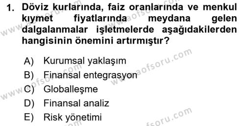 Finansal Yönetim 1 Dersi 2021 - 2022 Yılı Yaz Okulu Sınavı 1. Soru