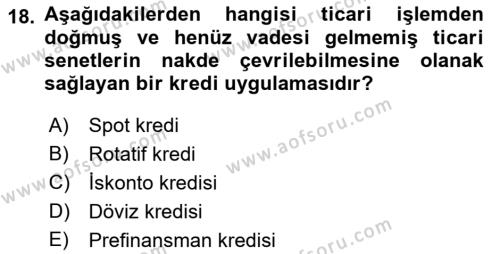 Finansal Yönetim 1 Dersi 2021 - 2022 Yılı Yaz Okulu Sınavı 18. Soru