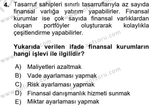 Finansal Yönetim 1 Dersi 2021 - 2022 Yılı Yaz Okulu Sınavı 4. Soru