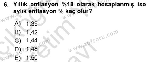 Finansal Yönetim 1 Dersi 2021 - 2022 Yılı Yaz Okulu Sınavı 6. Soru