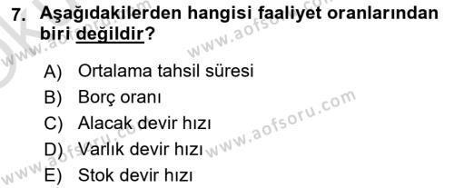 Finansal Yönetim 1 Dersi 2021 - 2022 Yılı Yaz Okulu Sınavı 7. Soru