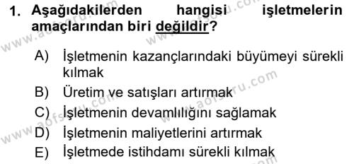 Finansal Yönetim 1 Dersi 2022 - 2023 Yılı (Vize) Ara Sınavı 1. Soru