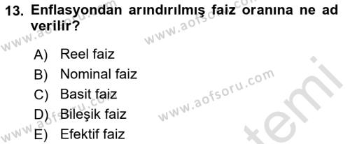Finansal Yönetim 1 Dersi 2022 - 2023 Yılı (Vize) Ara Sınavı 13. Soru