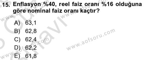Finansal Yönetim 1 Dersi 2022 - 2023 Yılı (Vize) Ara Sınavı 15. Soru
