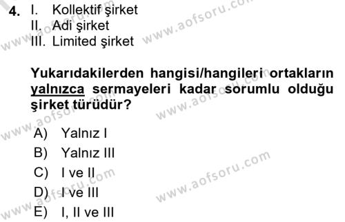 Finansal Yönetim 1 Dersi 2022 - 2023 Yılı (Vize) Ara Sınavı 4. Soru