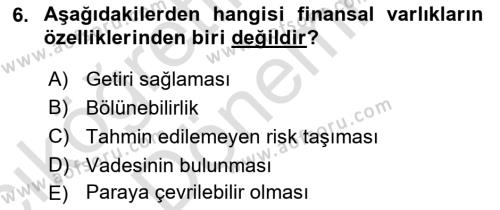 Finansal Yönetim 1 Dersi 2022 - 2023 Yılı (Vize) Ara Sınavı 6. Soru